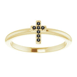 14K Gold Round Natural Black Diamond Accented Stackable Cross Ring - Yellow Gold - view 3