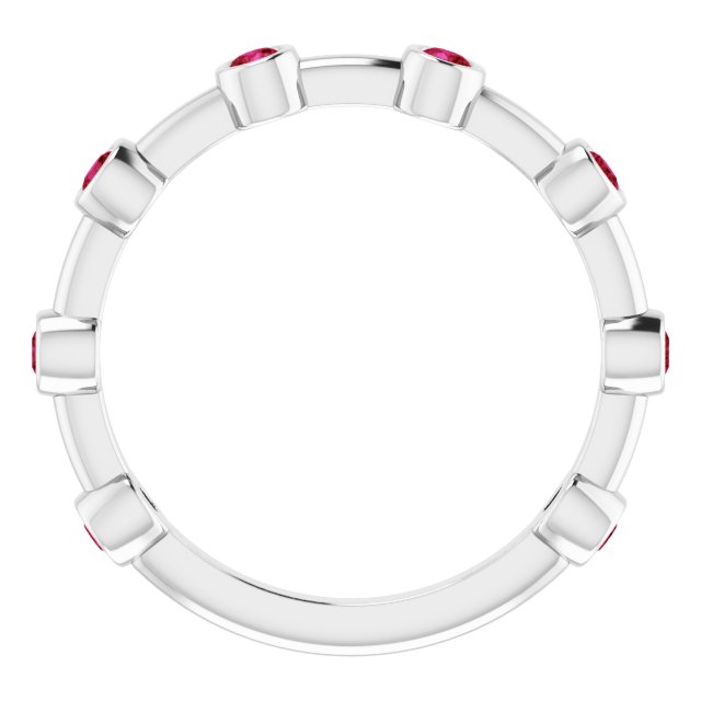 Platinum Round Natural Ruby Bezel-Set Bar Ring - view 3