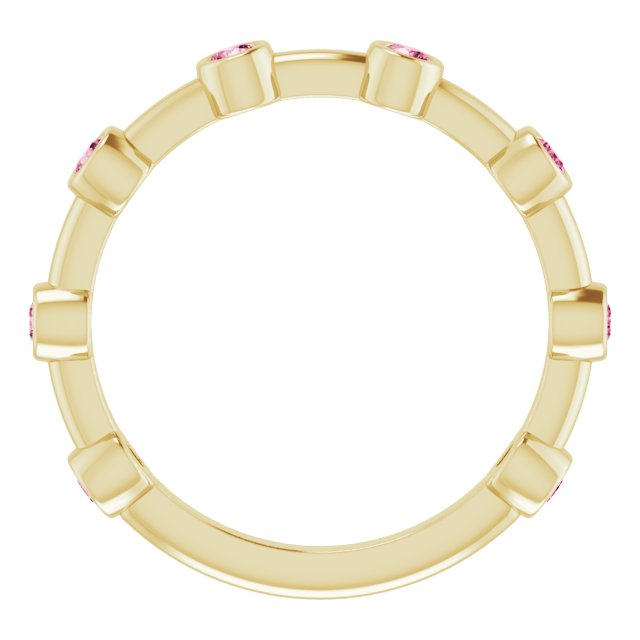 14K Gold Round Natural Pink Tourmaline Bezel-Set Bar Ring - Yellow Gold - view 3