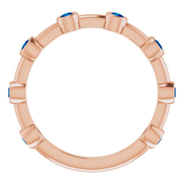 14K Gold Round Natural Blue Sapphire Bezel-Set Bar Ring - Rose Gold - view 3