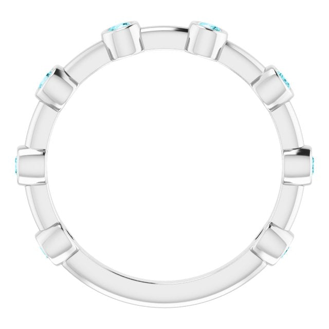 Platinum Round Natural Blue Zircon Bezel-Set Bar Ring - view 3