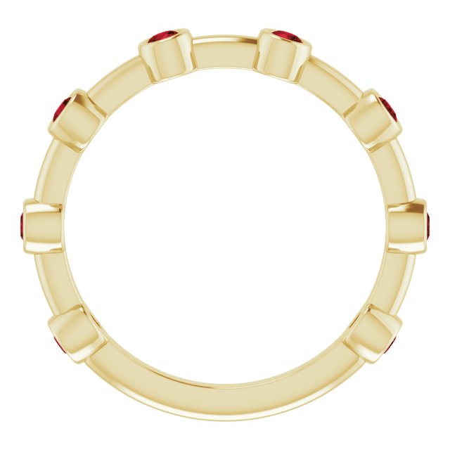 14K Gold Round Natural Mozambique Garnet Bezel-Set Bar Ring - Yellow Gold - view 3