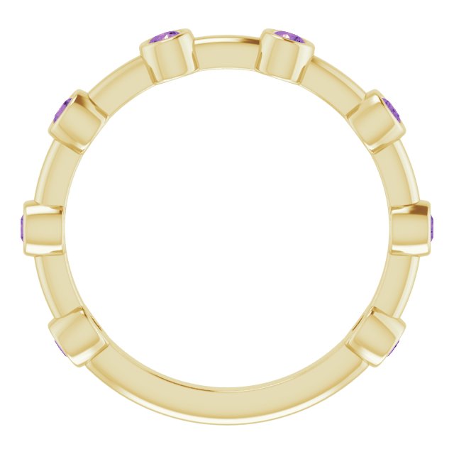 14K Gold Round Natural Amethyst Bezel-Set Bar Ring - Yellow Gold - view 3