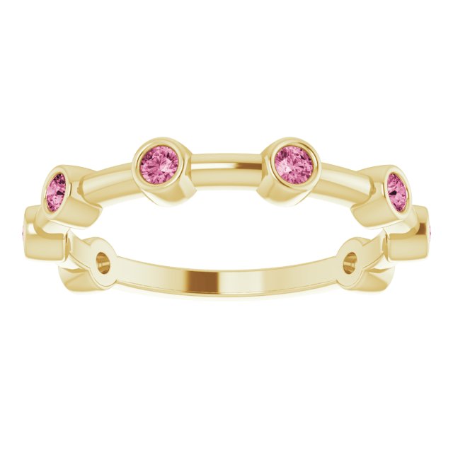 14K Gold Round Natural Pink Tourmaline Bezel-Set Bar Ring - Yellow Gold - view 5