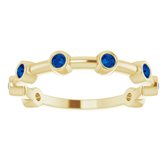 14K Gold Round Natural Blue Sapphire Bezel-Set Bar Ring - Yellow Gold - view 5