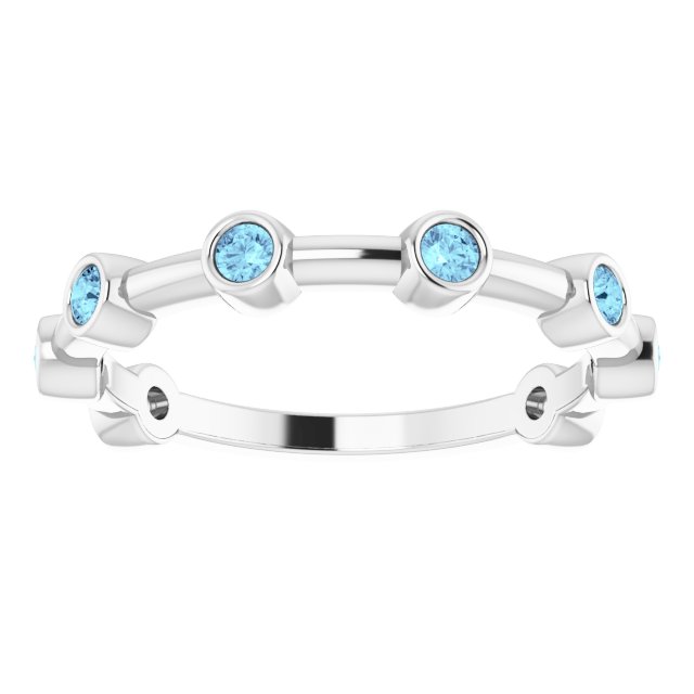 Platinum Round Natural Aquamarine Bezel-Set Bar Ring - view 5