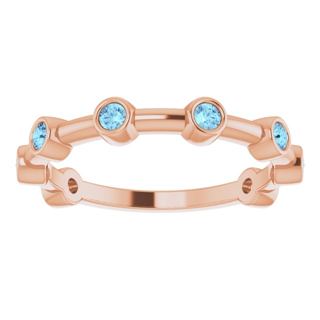 14K Gold Round Natural Aquamarine Bezel-Set Bar Ring - Rose Gold - view 5