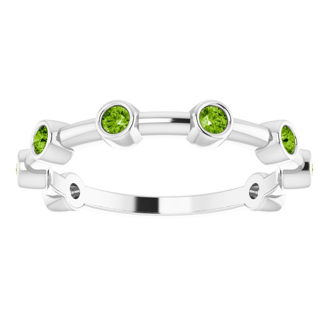 Platinum Round Natural Peridot Bezel-Set Bar Ring - view 5