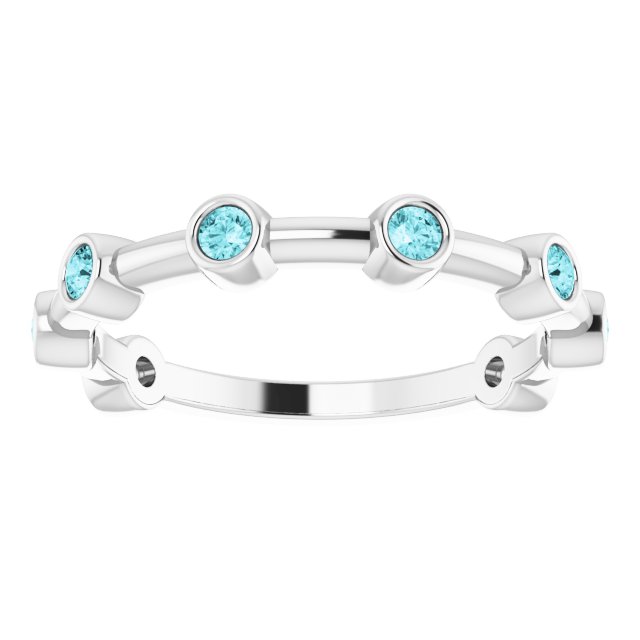 Platinum Round Natural Blue Zircon Bezel-Set Bar Ring - view 5
