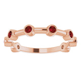14K Gold Round Natural Mozambique Garnet Bezel-Set Bar Ring - Rose Gold - view 5