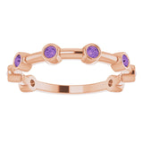 14K Gold Round Natural Amethyst Bezel-Set Bar Ring - Rose Gold - view 5