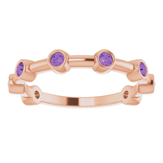14K Gold Round Natural Amethyst Bezel-Set Bar Ring - Rose Gold - view 5
