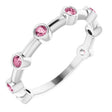 14K Gold Round Natural Pink Tourmaline Bezel-Set Bar Ring - White Gold