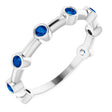 14K Gold Round Natural Blue Sapphire Bezel-Set Bar Ring - White Gold