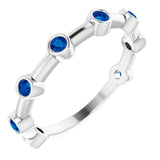 14K Gold Round Natural Blue Sapphire Bezel-Set Bar Ring - White Gold