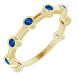 14K Gold Round Natural Blue Sapphire Bezel-Set Bar Ring - Yellow Gold