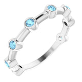 Platinum Round Natural Aquamarine Bezel-Set Bar Ring