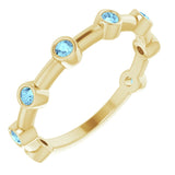 14K Gold Round Natural Aquamarine Bezel-Set Bar Ring - Yellow Gold