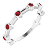 14K Gold Round Natural Mozambique Garnet Bezel-Set Bar Ring - White Gold