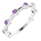 14K Gold Round Natural Amethyst Bezel-Set Bar Ring - White Gold