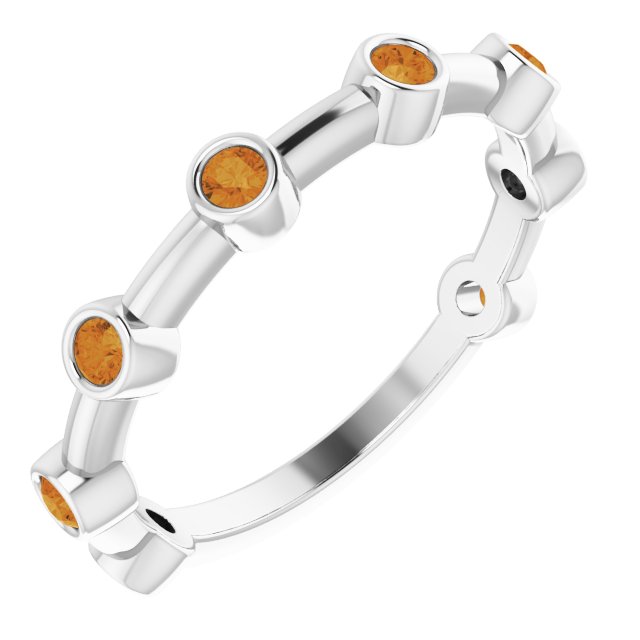 Platinum Round Natural Citrine Bezel-Set Bar Ring