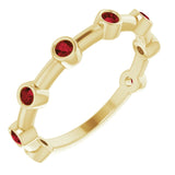 14K Gold Round Natural Mozambique Garnet Bezel-Set Bar Ring - Yellow Gold