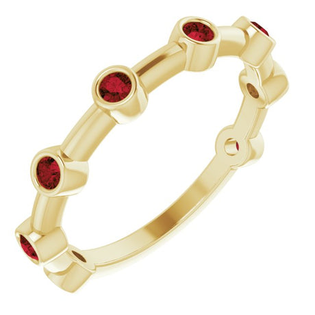 14K Gold Round Natural Mozambique Garnet Bezel-Set Bar Ring - Yellow Gold