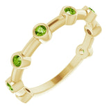 14K Gold Round Natural Peridot Bezel-Set Bar Ring - Yellow Gold