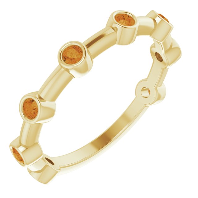 14K Gold Round Natural Citrine Bezel-Set Bar Ring - Yellow Gold