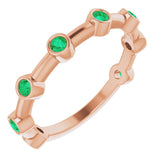14K Gold Round Natural Emerald Bezel-Set Bar Ring - Rose Gold