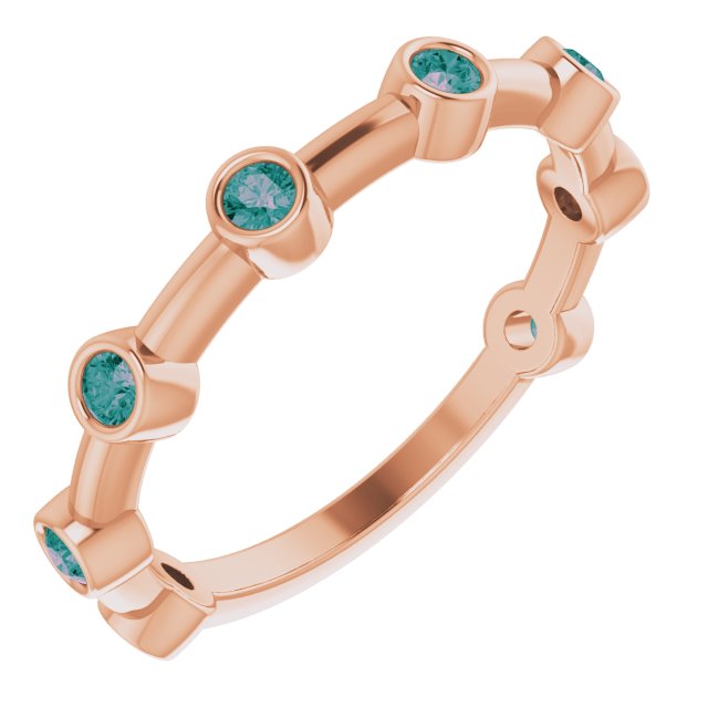 14K Gold Round Natural Alexandrite Bezel-Set Bar Ring - Rose Gold