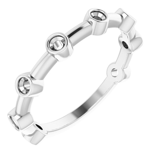 14K Gold Round Natural Diamond Bezel-Set Bar Ring - White Gold - view 2