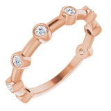 14K Gold Round Natural Diamond Bezel-Set Bar Ring - Rose Gold