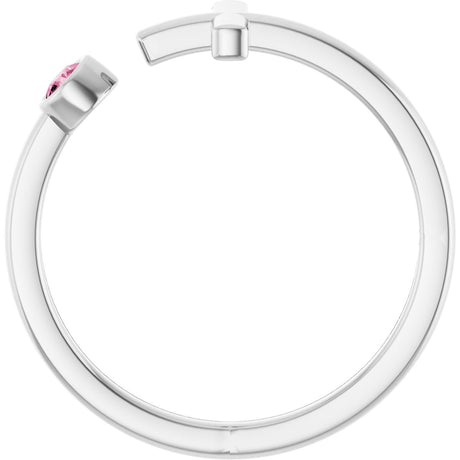 Platinum Round Natural Pink Tourmaline Negative Space Cross Ring - view 2