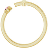 14K Gold Round Natural Pink Tourmaline Negative Space Cross Ring - Yellow Gold - view 2
