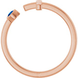 14K Gold Round Lab-Grown Blue Sapphire Negative Space Cross Ring - Rose Gold - view 2