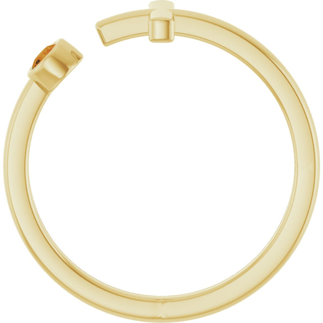 14K Gold Round Natural Citrine Negative Space Cross Ring - Yellow Gold - view 2