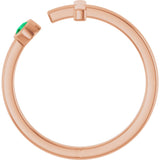 14K Gold Round Lab-Grown Emerald Negative Space Cross Ring - Rose Gold - view 2