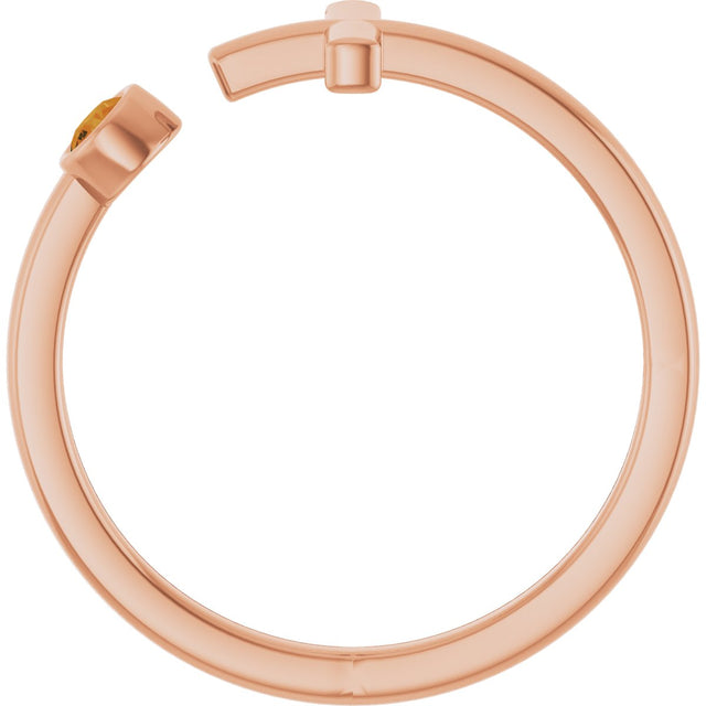 14K Gold Round Natural Citrine Negative Space Cross Ring - Rose Gold - view 2