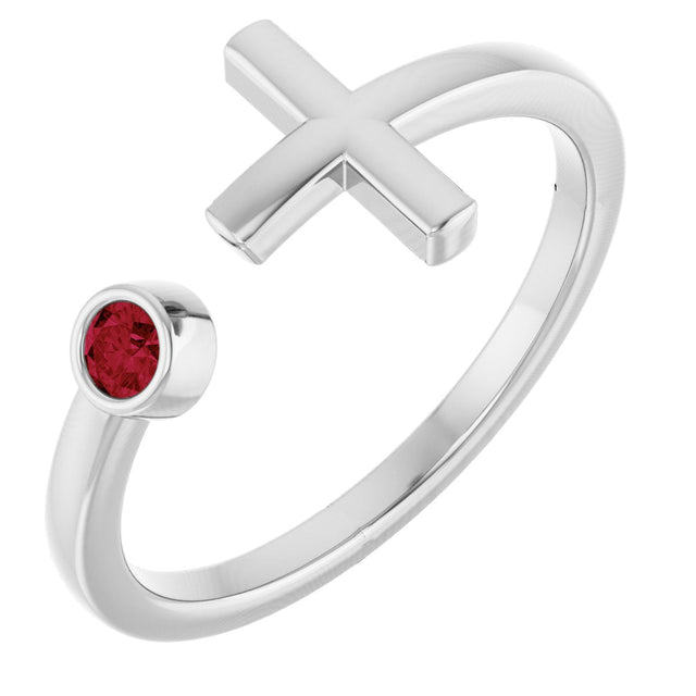 Platinum Round Lab-Grown Ruby Negative Space Cross Ring
