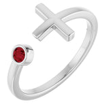 14K Gold Round Natural Ruby Negative Space Cross Ring - White Gold