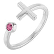 14K Gold Round Natural Pink Tourmaline Negative Space Cross Ring - White Gold