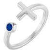 Platinum Round Lab-Grown Blue Sapphire Negative Space Cross Ring