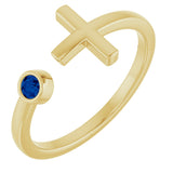 14K Gold Round Lab-Grown Blue Sapphire Negative Space Cross Ring - Yellow Gold