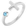 Platinum Round Natural Aquamarine Negative Space Cross Ring