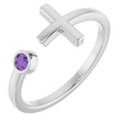 14K Gold Round Natural Amethyst Negative Space Cross Ring - White Gold