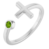 Platinum Round Natural Peridot Negative Space Cross Ring