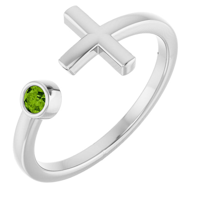 Platinum Round Natural Peridot Negative Space Cross Ring