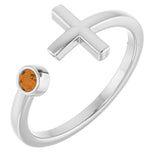 14K Gold Round Natural Citrine Negative Space Cross Ring - White Gold