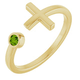 14K Gold Round Natural Peridot Negative Space Cross Ring - Yellow Gold